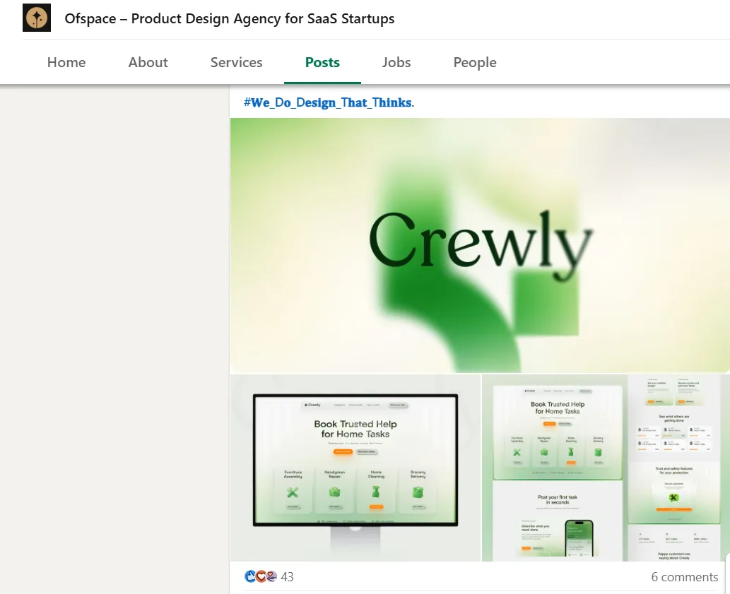 Company LinkedIn — Crewly launch post
