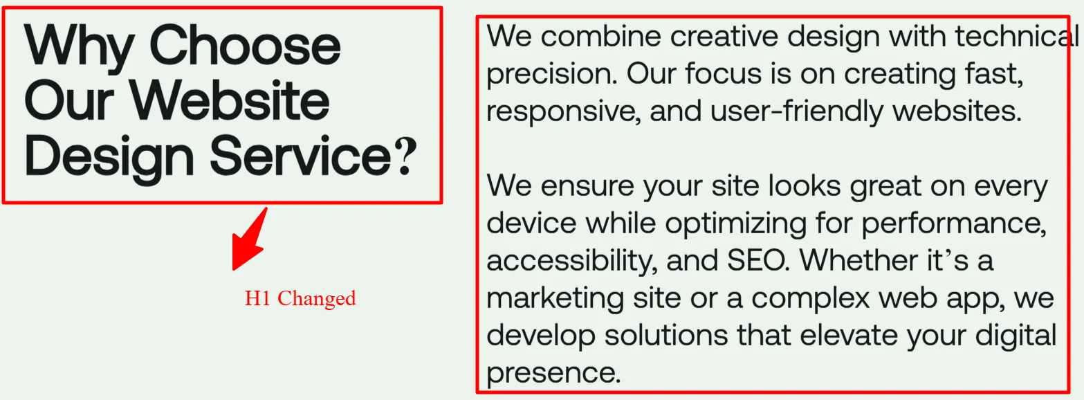 "Why Choose" section — H1 & copy revised
